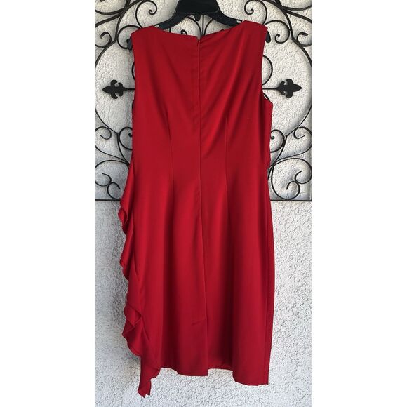 Calvin Klein Ruffled Sheath Dress - Size 4 - Red - Picture 3 of 8
